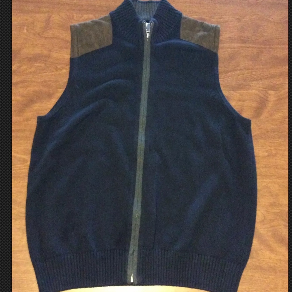 Alex Cannon Full Zip Sweater Vest Suede Shoulders